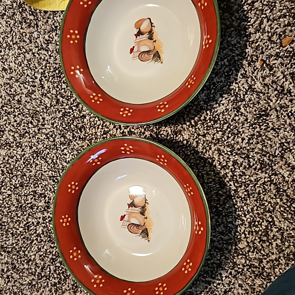 Vintage1995 Set of 2 Block Country Farm 7.25" Bowls Rooster Pattern